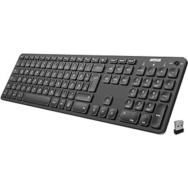 Arteck bezvadu tastatūra, vācu QWERTZ izkārtojums, uzlādējams USB ports 2,4 GHz bezvadu tastatūra ar multivides taustiņiem, saderīga ar datoru, datoru, piezīmjdatoru, klēpjdatoru, Windows 11, 10, 8