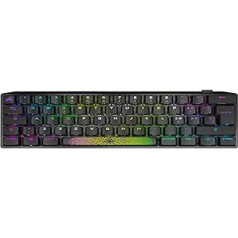 Corsair K70 PRO Mini bezvadu RGB 60% mehāniskā spēļu tastatūra ar datora tastatūru (Switch CHERRY MX Red Maināms, LED fona apgaismojums, izturīgs alumīnija rāmis) Melns