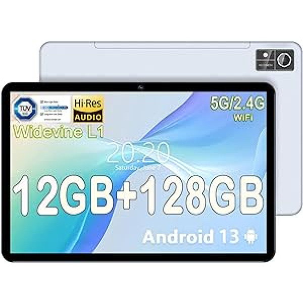 OUZRS planšetdators 10,6 collas 12 GB RAM + 128 GB ROM (1 TB TF) Android 13 spēļu planšetdators astoņkodolu 2,0 GHz 5 MP + 8 MP, 5G WiFi, 6850 mAh/Google GMS/GPS/Widevine L1/Cype-C