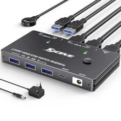 8K USB 3.0 KVM jungiklis HDMI, 8K@60Hz 4K@120Hz 2 kompiuteris 1 monitorius KVM jungikliai, HDMI 2.1, HDR 10, HDCP2.3, 2 asmeniniams kompiuteriams, 1 monitoriui ir 3 USB 3.0 įrenginiams, su kabeliniu nuotolinio valdymo pultu ir 2 USB3. 0 kabelių