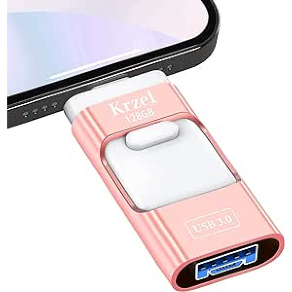 Krzel USB 3.0 zibatmiņas disks 128 GB, 4 in-1 fotoattēlu atmiņas karte tālrunim/pad, Android tālrunim/planšetdatoram, personālajam datoram, OTG USB zibatmiņas disks Grozāmais zibatmiņas disks USB atmiņas zibatmiņas izturīgs metāla pildsp