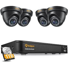 Anlapus H.265+ 1080P āra videonovērošanas sistēma 8 CH HDMI DVR ar 1 TB cieto disku un 4 ūdensizturīgu 2 MP kupolveida novērošanas kameru komplektu