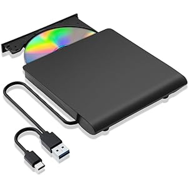 Spofeynny ārējais CD/DVD disks USB 3.0 un C tipa pārnēsājamais CD/DVD-RW diskdziņa CD rakstītājs personālajam datoram, klēpjdatoram, piezīmjdatoram, galddatoriem, Windows 7/8/10/XP/Vista/Linux Plug and Play