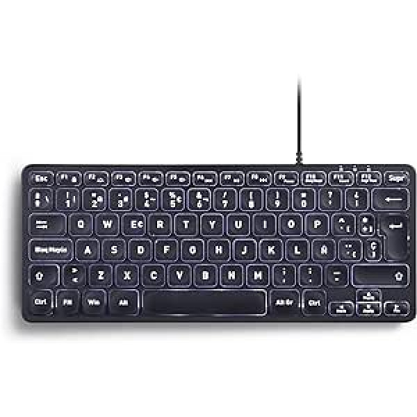 Perixx PERIBOARD-332 Mini USB aizmugurgaismojuma tastatūra Vadu šķērveida taustiņi Type X balts aizmugurgaismojums - melns - spāņu QWERTY