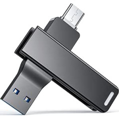 USB C Stick 256GB USB 3.0 Memory Stick Uflatek Metal Black Type C Dual Flash Drive 2-in-1 Memory Stick Rotate Flash Drive for Android, Tablet, Laptop, PC, Type-C Mobile Phone