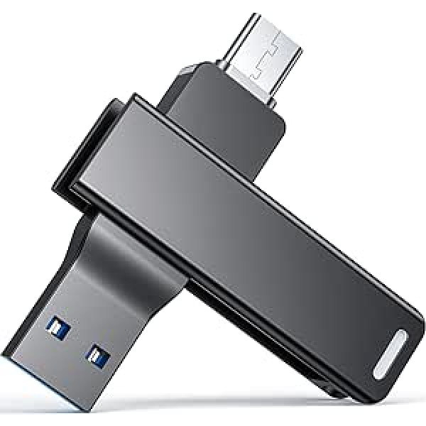 USB C zibatmiņas zibatmiņa 256 GB USB 3.0 Memory Stick Uflatek, metāls, melns C tipa divkāršs zibatmiņas disks 2 in-1 Memory Stick, pagriežams zibatmiņas disks Android ierīcēm, planšetdatoram, klēpjdatoram, personālajam datoram, C ti