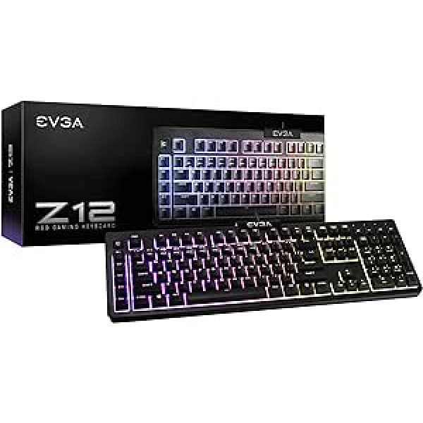 EVGA Z12 RGB spēļu tastatūra, RGB fona apgaismojuma LED, 5 programmējami makro taustiņi, īpaši multivides taustiņi, ūdensizturīgs, 834-W0-12US-KR