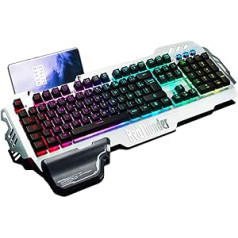 RedThunder K900 pusmehāniskā spēļu tastatūra, FR izkārtojums, RGB fona apgaismojums, tālruņa turētājs, roku balsts, 25 pretspoguļošanas taustiņi, metāla vāciņš