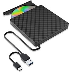 „Spofeynny“ išorinis CD DVD įrenginys Išorinis DVD įrašymo įrenginys su USB 3.0 ir USB C, „Plug and Play“, skirtas asmeniniam kompiuteriui, nešiojamam kompiuteriui, staliniams kompiuteriams, „MacBook“, „iMac“, „Windows XP“/2003/