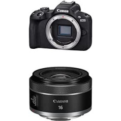 Canon R50 sistēmas kamera — bezspoguļa kamera + RF 16 mm F2.8 objektīvs