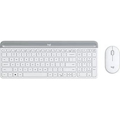 Logitech MK470 Combo Slim bezvadu tastatūras un peles komplekts, 2,4 GHz savienojums, izmantojot nano USB uztvērēju, 10 m diapazons, 18 mēnešu akumulatora darbības laiks, dators/klēpjdators, spāņu QWERTY izkārtojums - balts/balts