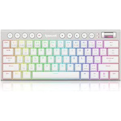 Redragon K632 PRO 60% bezvadu mehāniskā RGB tastatūra, Bluetooth/2,4 GHz/vadu īpaši plāna trīsrežīmu spēļu tastatūra ar zemu profilu, lineārs sarkans slēdzis, balts