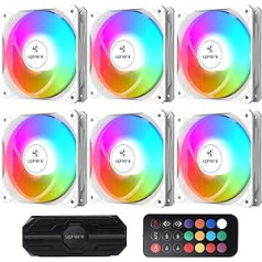 upHere 6pcs PC Cooling Fan 120mm Remote Control RGB LED High Performance for PC Case Ultra Quiet (NT1206-6)