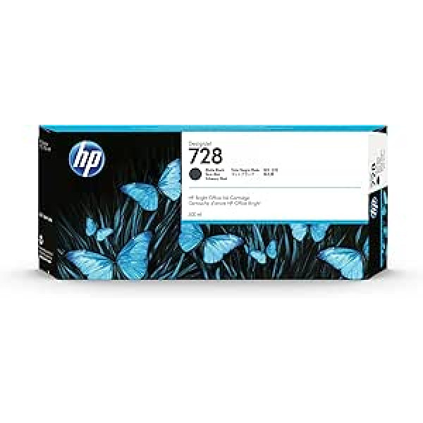 HP 728 Mattschwarz 300 ml oriģinālais Druckerpatrone (F9J68A) ar hoher Kapazität, HP Tinte für DesignJet T730 und T830 Großformatdrucker sowie den HP 729 DesignJet Druckkopf, Matt Schwarz