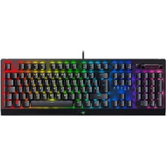 Razer BlackWidow V3 (zaļais slēdzis) — mehāniskā spēļu tastatūra (klikšķoši mehāniskie slēdži, Doubleshot ABS taustiņu vāciņi, daudzfunkcionāls digitālais skrejritenis un multivides poga, plaukstas balsts) Apvienotās Karalistes izkā