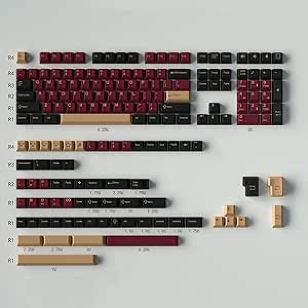 Double Shot Keycaps 173 Keys Cherry Profile Red Samurai Keycaps Set for ANSI/ISO Layout Cherry MX Switches Mechanical Gaming Keyboard