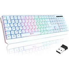 KLIM Chroma AZERTY bezvadu spēļu tastatūra — plāna, izturīga, ergonomiska, diskrēta, ūdensnecaurlaidīga, klusa — spēlētāju tastatūra ar fona apgaismojumu datoram Mac — PS4 PS5 tastatūra — balta