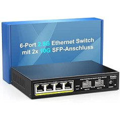 VIMIN 6-Port 2.5G Unmanaged Network Switch, 4 x 2.5 GBase-T Ports, 2 x 10G SFP, Ethernet Switching Capacity of 60 Gbps, One-Key VLAN, Fanless, Suitable for 2.5 Gbps NAS, Wireless APs and PCs