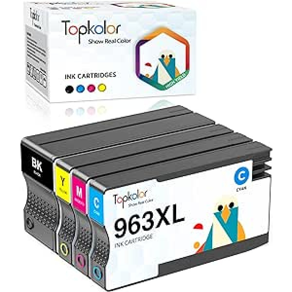 Topkolor 963XL Savietojams ar HP 963 XL printeru kasetnēm, kas paredzētas HP OfficeJet Pro 9012e 9022e 9010e 9015e 9014e 9010 9012 9020 9014 9015 9016 9014 9015 9016 9014 9015 9016 909tridge 219908 genta, dzeltena)