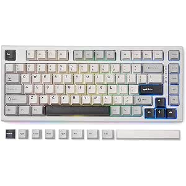 YUNZII YZ75 75% karstā režīmā maināma bezvadu spēļu mehāniskā tastatūra, RGB fona apgaismojums, BT5.0/2.4G/USB-C, Double Shot PBT taustiņu vāciņi operētājsistēmai Linux/Win/Mac (Gateron G Pro dzeltens, balts)