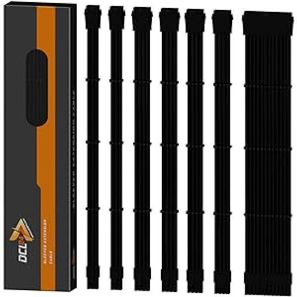 dcl24.de 30 cm Sleeved Cable PC Extension Kit Black for Power Supply, GPU/CPU, PSU Cable Extensions with Cable Combs, 3 x 8-Pin PCIe Suitable for All Graphics Cards