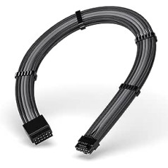 EZDIY-FAB GPU Power Sleeved Cable Extension, 16-Pin (12+4) 12VHPWR PCIe 5.0 Male to Female for RTX 3090Ti 4070Ti 4080 4090, with Cable Combs 16AWG/Black Grey