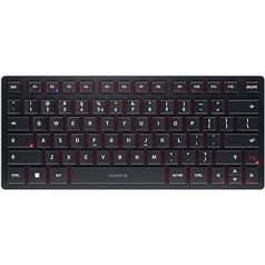 CHERRY KW 9200 Mini kompakta vairāku ierīču tastatūra līdz 4 ierīcēm, ASV starptautiskais izkārtojums (QWERTY), Bluetooth® izvēle, bezvadu vai kabelis, uzlādējama, melna