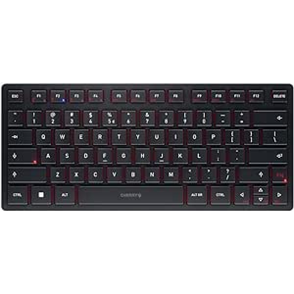 CHERRY KW 9200 Mini kompakta vairāku ierīču tastatūra līdz 4 ierīcēm, ASV starptautiskais izkārtojums (QWERTY), Bluetooth® izvēle, bezvadu vai kabelis, uzlādējama, melna