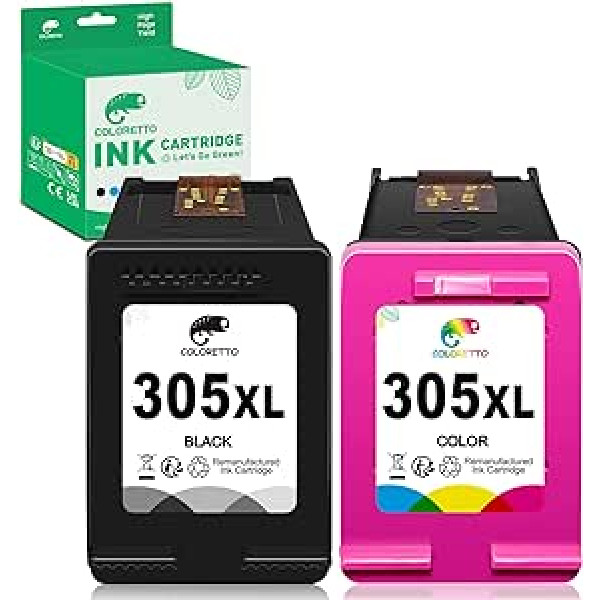 COLORETTO atjaunotas tintes kasetnes nomaiņa HP 305XL 305 XL lietošanai ar DeskJet 2700 2724 4130e DeskJet Plus 4100 Envy 6000 Envy Pro 6400 6420 (1 melns, 1 krāsa)