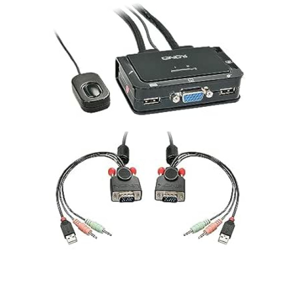 LINDY 42342 2 portu VGA, USB 2.0 un audio kabeļa KVM slēdzis