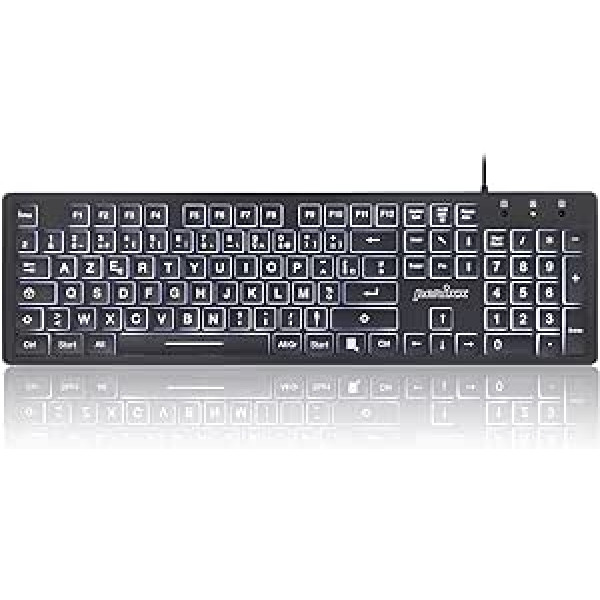 perixx PERIBOARD-317 Vadu USB aizmugurgaismojuma tastatūra operētājsistēmai Windows — LED aizmugurgaismotas membrānas taustiņi — AZERTY franču valoda