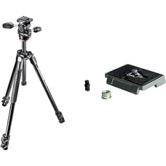 Manfrotto MK290XTA3-3W digitālās filmu kameras, 3 kāju(s) melns statīvs — statīvi (70,7 cm, 2,52 kg, 147,5 cm, alumīnijs, melns) un 200 PL, ātri noņemama plāksne ar 1/4 collas skrūvi, saderīga ar DSLR