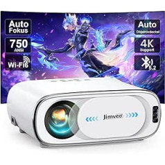 Projektora automašīnas objektīva vāciņš/automātiskais fokuss: Jimveo Full HD 1080P 750ANSI WiFi6 Bluetooth projektors 4K atbalsta projektoru, automašīnas 6D trapecveida korekcijas mājas kinozāles video projektors, kas ir savietojams ar viedtāl