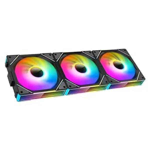 TZMRIT UNI FAN Infinity ventilators 120 mm, RGB ventilators 120 mm, ARGB ventilators 120 mm, iepakojums pa 3, Daisy ķēdes datora ventilators, melns