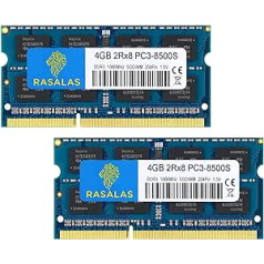 Rasalas PC3-8500 8GB komplektas (2x4GB) DDR3 1066MHz Sodimm 2RX8 DDR3 1066MHz PC3-8500S 1.5V CL7 atmintis nešiojamam kompiuteriui