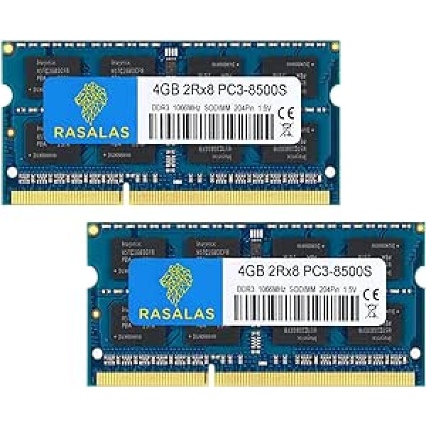 Rasalas PC3-8500 8GB Kit (2x4GB) DDR3 1066MHz Sodimm 2RX8 DDR3 1066MHz PC3-8500S 1.5V CL7 Memory for Laptop