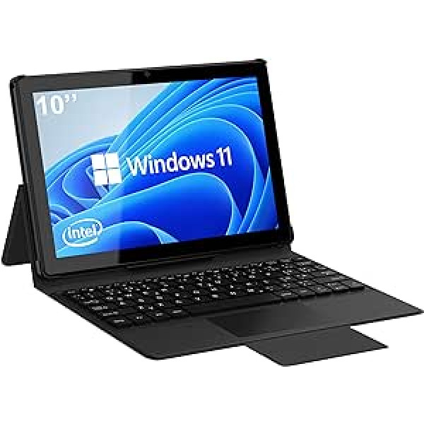 Tibuta Windows 11 planšetdators ar korpusu, Intel Celeron N4100 četrkodolu procesors, 6 GB RAM 128 GB ROM, noņemama tastatūra, 1280x800 IPS, 5MP + 2MP kamera, WiFi, Bluetooth, pārnēsājama tastatūra (angļu val.