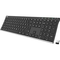 Arteck 2.4G Wireless Keyboard Stainless Steel Ultra Slim Full Size Keyboard with Numeric Keypad for Computer/Desktop/PC/Laptop/Surface/Smart TV and Windows 10/8/7 Built-in Rechargeable Battery