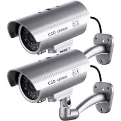 2 Pack Dummy Camera with LED Light Indoor Outdoor Wall Mount Dummy Camera Security Camera Wireless Silver