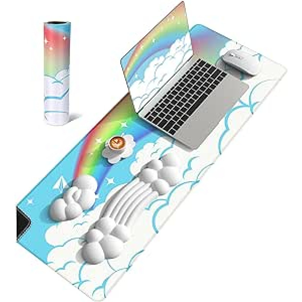 MANBASNAKE Cloud Mouse Pad Wrist Support Keyboard Wrist Rest Set with Ergonomic Memory Foam, Non-Slip Base, Cloud Coasters for Home, Office, Laptop, Desktop Computer, Easy Typing Pain Relief, White