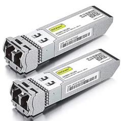 [Pack of 2] 10Gb SFP+ SR daudzmodu modulis, 10GBase-SR LC raiduztvērējs, kas savietojams ar Cisco SFP-10G-SR, Meraki, Mikrotik, Ubiquiti UniFi, Netgear, Zyxel, Qnap, Synology, D-Link, TP-Link, Open Switch