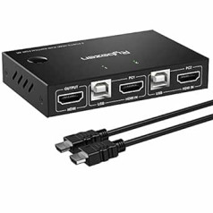 KVM Switch HDMI 2 Port Box, Rybozen USB HDMI slēdži 4K @ 30 Hz KVM Switch 2 PC 1 Monitors Tastatūras un peles koplietošanas atbalsts, pogu un karsto taustiņu slēdzis