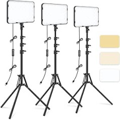 3 Pack LED Video Light with 70 Inch Tripod Stand, Obeamiu 2500-8500K Dimmable Photography Studio Lighting for Video Recording/Live Game Streaming
