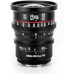 Meike 12 mm T2.5 S35 manuālā fokusa platleņķa Prime Cinema objektīvs Canon EF stiprinājumam un kinokamerai EOS C100 Mark II, EOS C200, EOS 300 Mark II, EOS C300 Mark III, Zcam E2-S6 6K