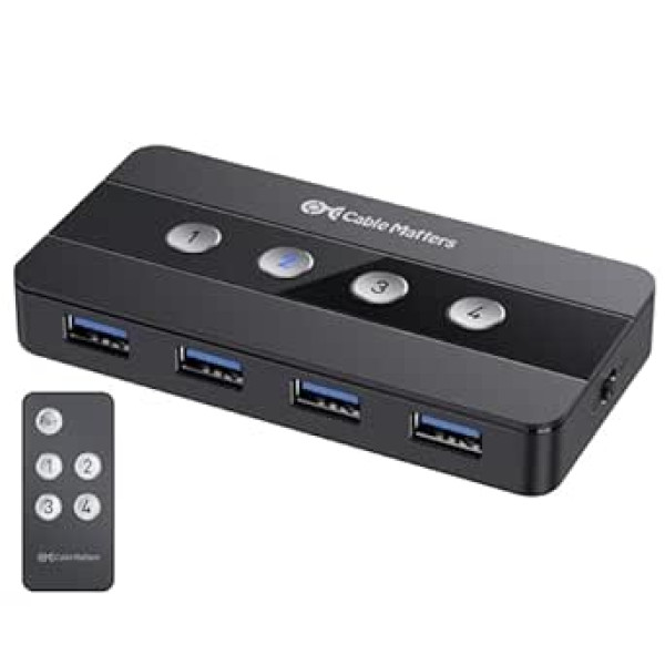 Kabelis ir svarīgs 4 portu USB 3.0 KVM slēdža centrmezgls (USB slēdzis 4 in 4 out, KVM slēdži) 4 datoriem — pārslēgšanās, nospiežot pogu vai tālvadības pulti — iekļauts USB C adapteris USB-C un