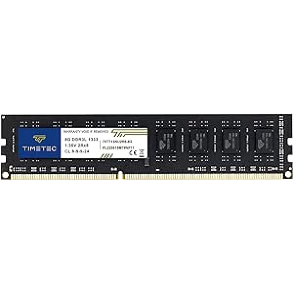 Timetec 8GB DDR3L 1333MHz PC3-10600 bez ECC unbuferēts 1,35V CL9 2Rx8 Dual Rank 240 Pin UDIMM galddatora atmiņas RAM moduļa jauninājums (8GB)