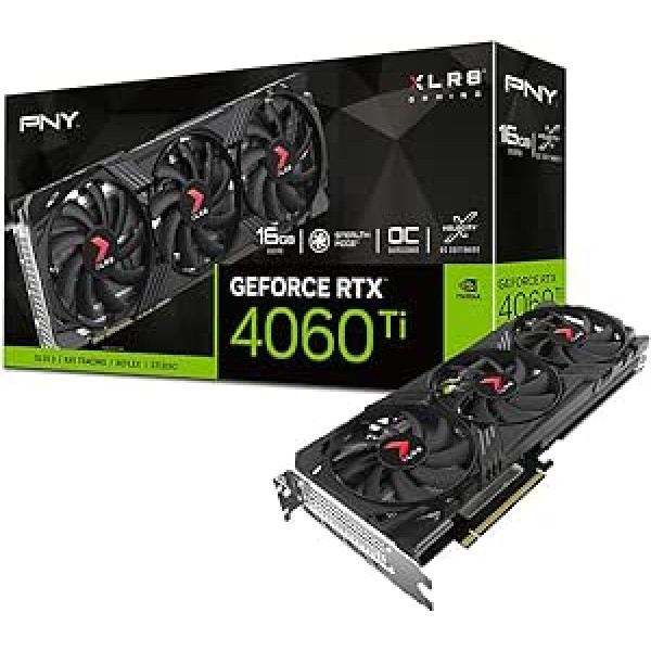 PNY GeForce RTX™ 4060 Ti 16GB XLR8 Gaming Verto pārspīlēta trīskārša ventilatora grafikas karte DLSS 3