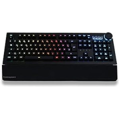 Das Keyboard 5QS Smart RGB programmējama mehāniskā tastatūra darbam un spēlēm, mīksti taustes mehāniskie slēdži, iebūvēti RGB profili, plaukstas balsts, skaļuma kontrole, alumīnijs, DE