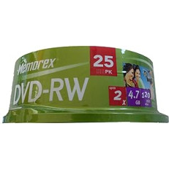 Memorex M00625 Wiederbeschreibbarer DVD-RW Rohling 4,7 GB in Cakebox (25 Stück) 2x Speed