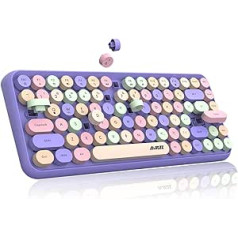 FELiCON 308i Wireless Retro Keyboard, Bluetooth Silent Cute Computer Keyboard with Round Punk Keycap, Matte Texture, Compact 84 Keys, QWERTY, Typewriter Design for PC, Laptop, Mac, Colourful Purple